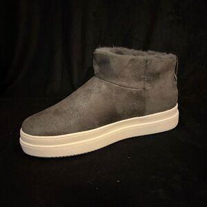 Gray Suede Ankle Boots with White Sole